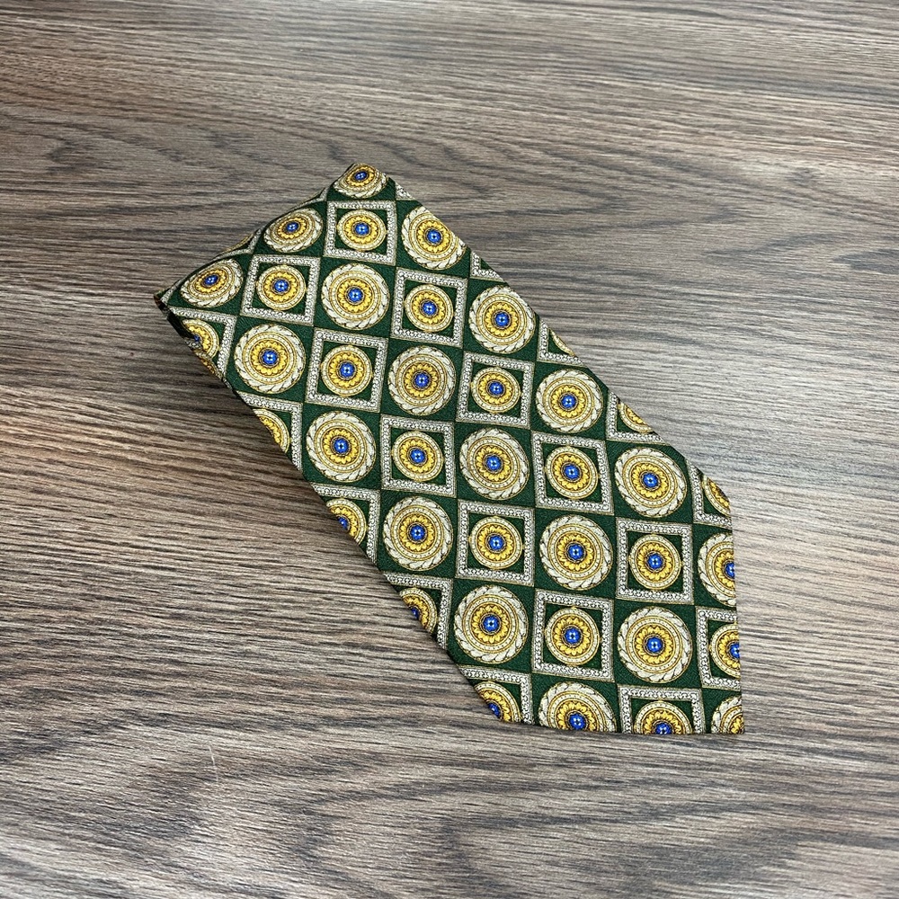 Valentino Green w/ Gold & Grey Pattern Tie - Picture 2 of 5